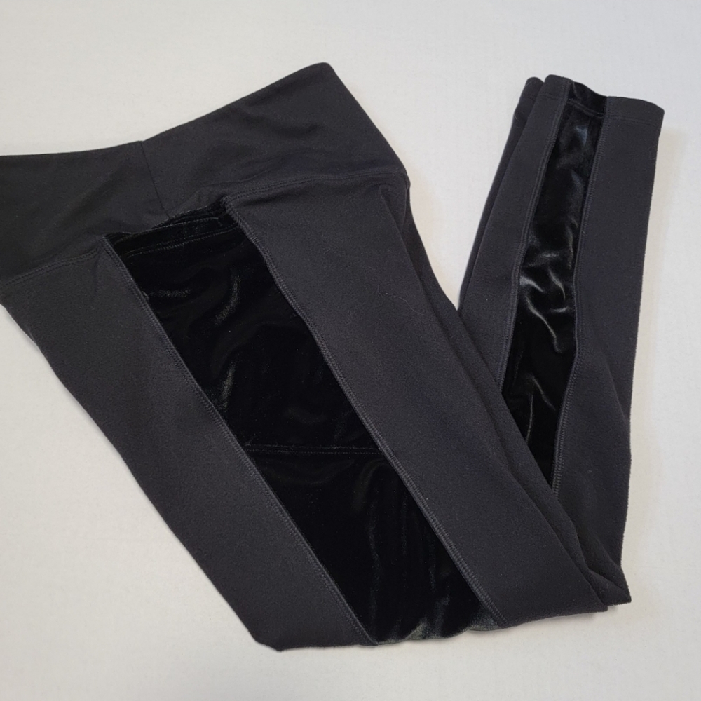 Victoria's Secret Pink Leggings "COZY" Black Velour Side Panels EUC Size XS